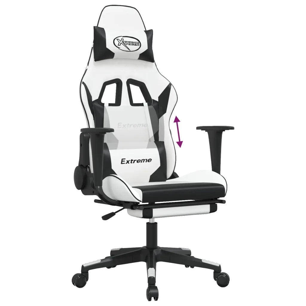 Sedia da Gaming | Sedia da e-sports con Poggiapiedi Bianco e Nero in Similpelle
