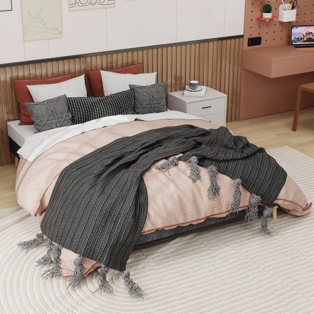 Letto Matrimoniale in Velluto ¨C MINIMAL ¨C Grigio 160x200