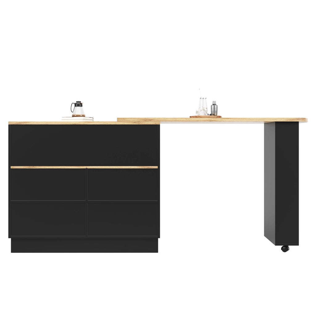 Mobile Bar Girevole a 360° con Ripiani Aperti e Anta Scorrevole in Vetro per Cucina e Sala da Pranzo in MDF Nero