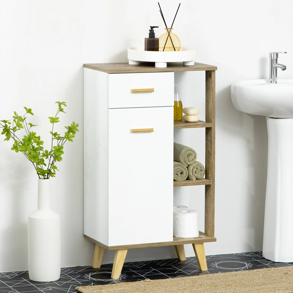 Mobile Bagno Moderno con Armadietto, Cassetto e Ripiani in Legno, 50x30x89cm, Bianco