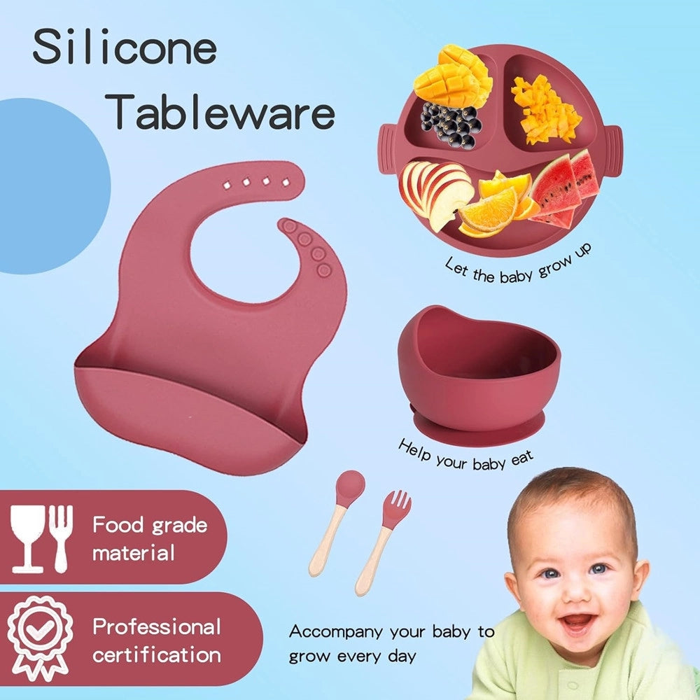 Trade Shop - Set Pappa Svezzamento Bambini 6pz Piatto Con Ventosa Ciotola Cucchiaio Bavaglino Tazza -