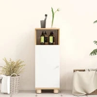 Mobiletto Bagno Salvaspazio con Armadietto a 2 Ripiani e Vano Aperto, 30x30x79.7 cm, Bianco e Legno