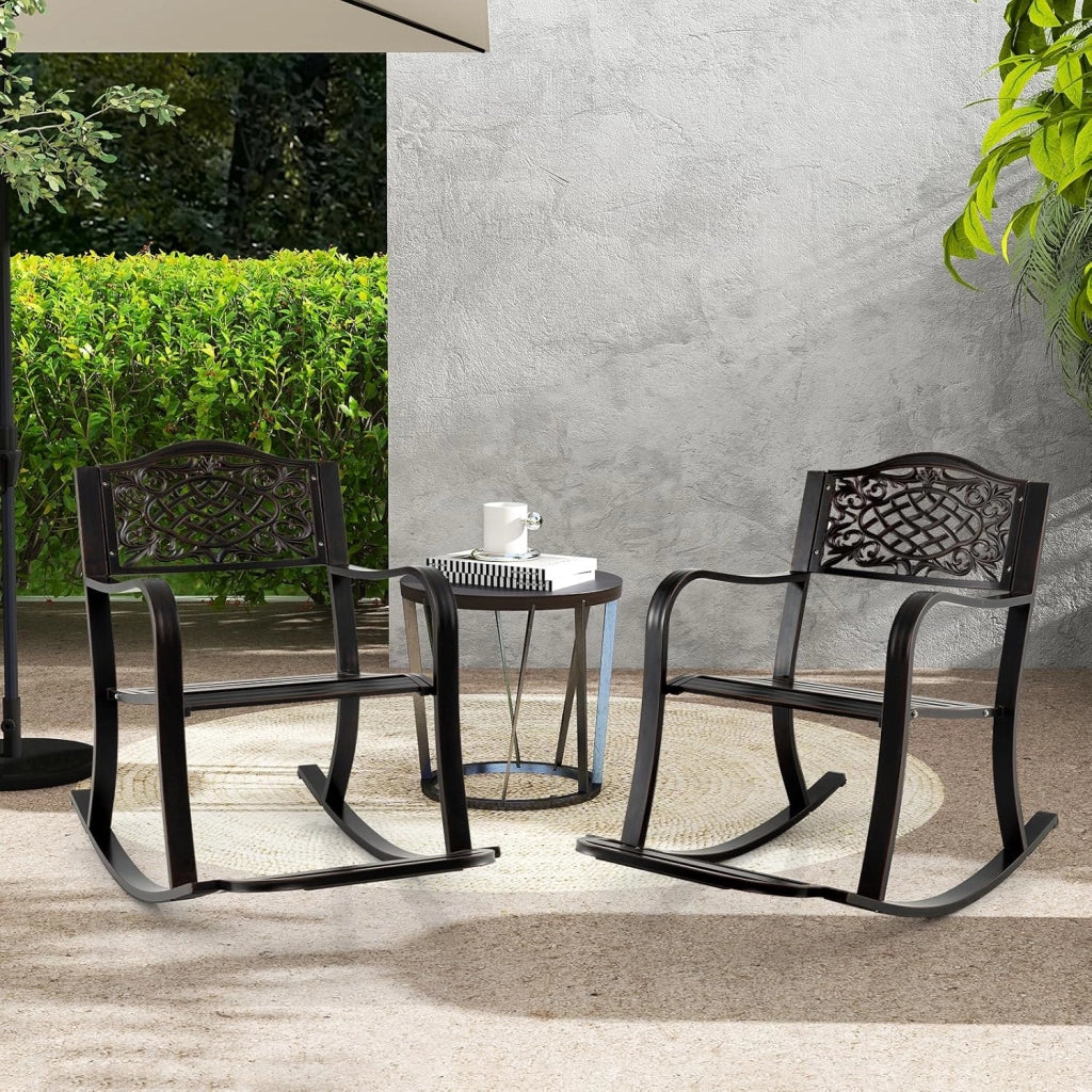 Sedia a dondolo in alluminio pressofuso, sedia a dondolo da giardino con bilanciamento morbido, poltrona da patio con poggiapiedi, schienale alto, carico 150 kg, 91 x 62 x 86 cm