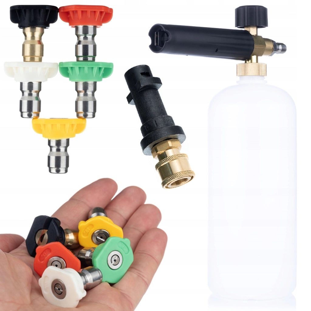 Set di Accessori per Idropulitrice compatibile con Kärcher K2–K7 – 5 Ugelli 0°/15°/25°/40°/SOAP + Schiumogeno 1L