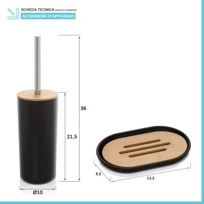 Set completo accessori bagno da appoggio in abs nero e bambù Surf