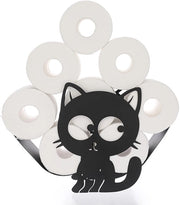 Support per il rotolo di carta igienica in forma di gatto per bagno (nero)