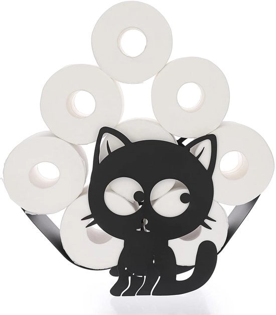 Support per il rotolo di carta igienica in forma di gatto per bagno (nero)