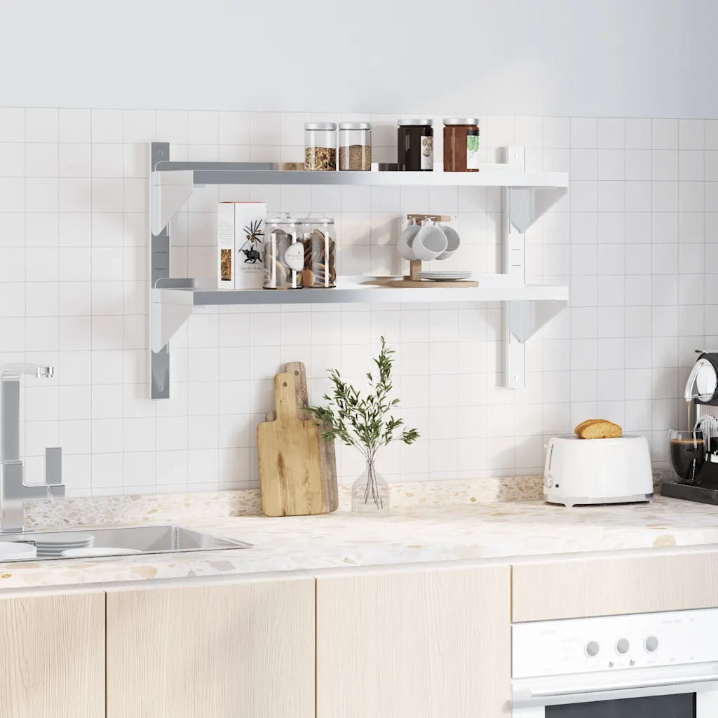 vidaXL Mensola a Muro 2 Ripiani 100x23,5x60cm Argento in Acciaio Inox