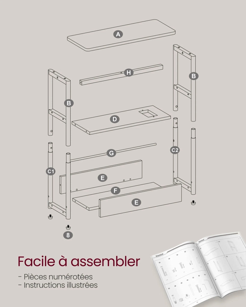 Tavolino sottile con multipresa comodino a 3 ripiani tavolino per piccoli spazi portariviste soggiorno camera da letto ufficio tavolini grigi 12_0007558