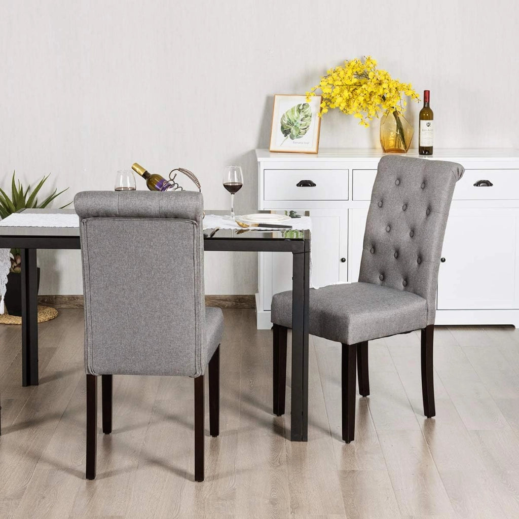 Set di 2 sedie da pranzo imbottite, eleganti sedie imbottite con schienale alto e gambe in legno massello, 61 x 46 x 100 cm, per ristorante, caffetteria (grigio)