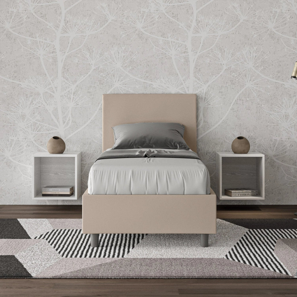 Letto singolo senza rete imbottito 80x210 similpelle cappuccino Adele