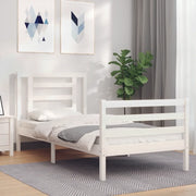 Giroletto con Testiera-Struttura Letto con testiera Bianco 90x200 cm in Legno Massello 646707