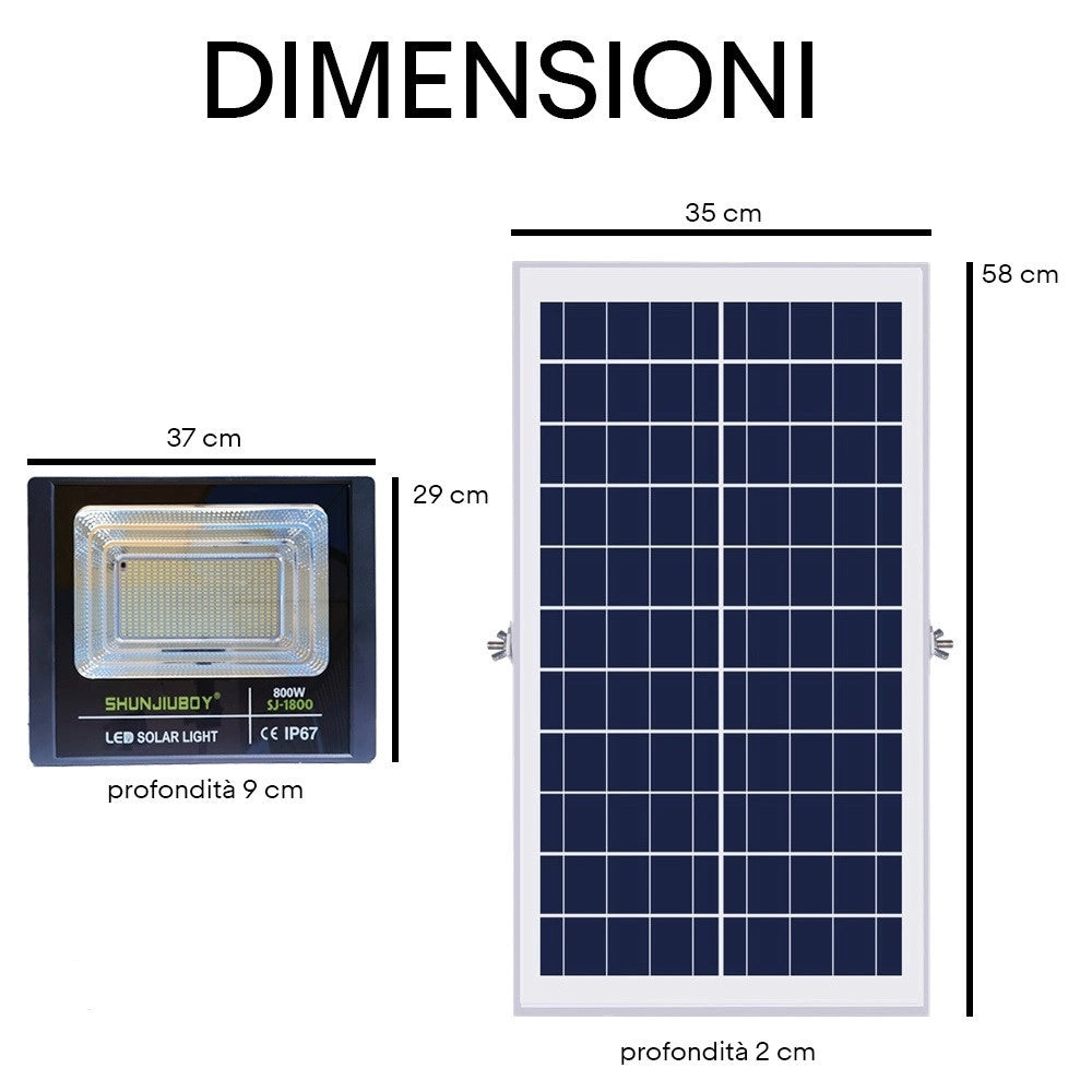 Trade Shop - Faretto Led Esterno Con Pannello Energia Solare 800 W Batteria 12 Ore Faro Ip67 -