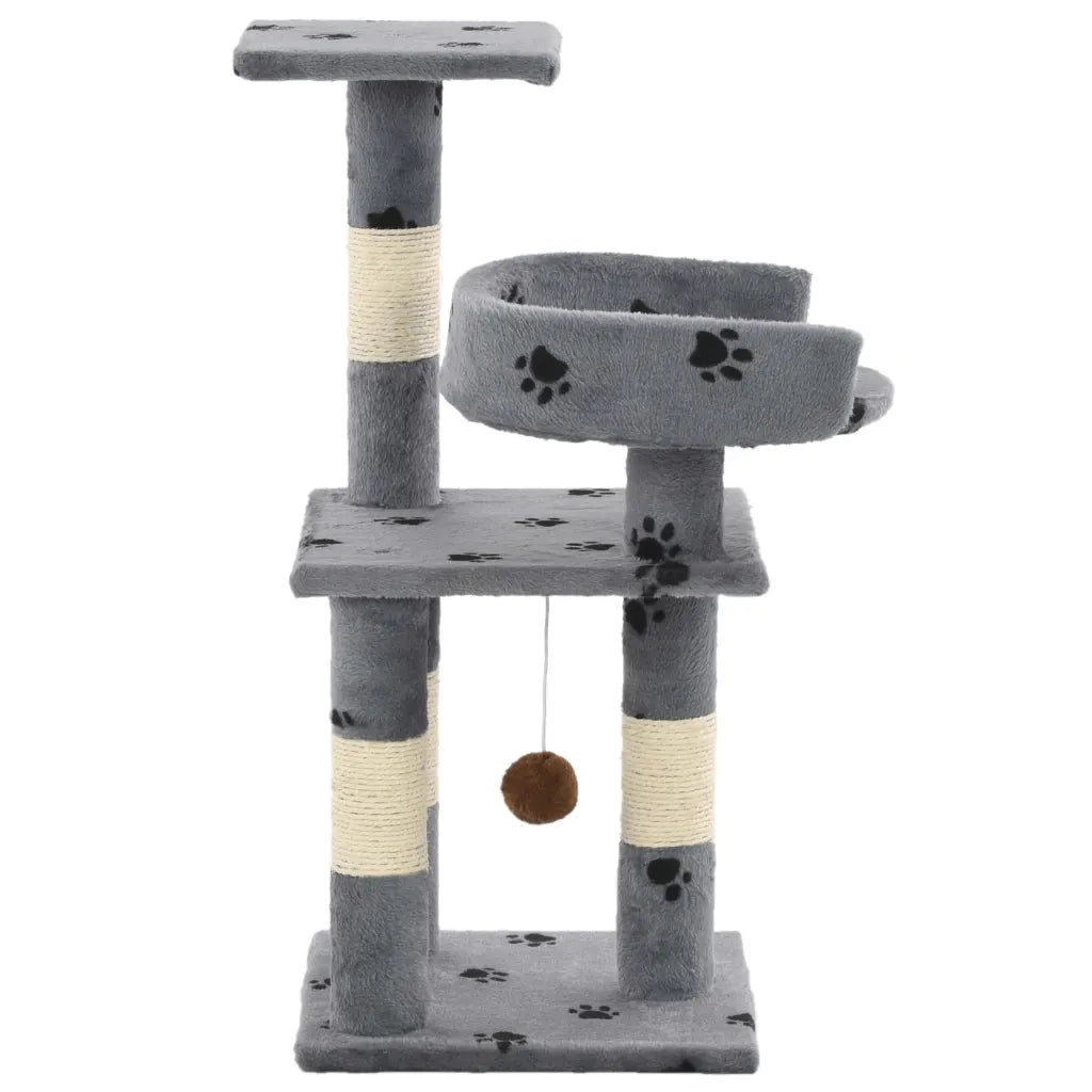 Albero per Gatti Tiragraffi in Sisal 65 cm Zampe Stampate Grigio CFW9413928