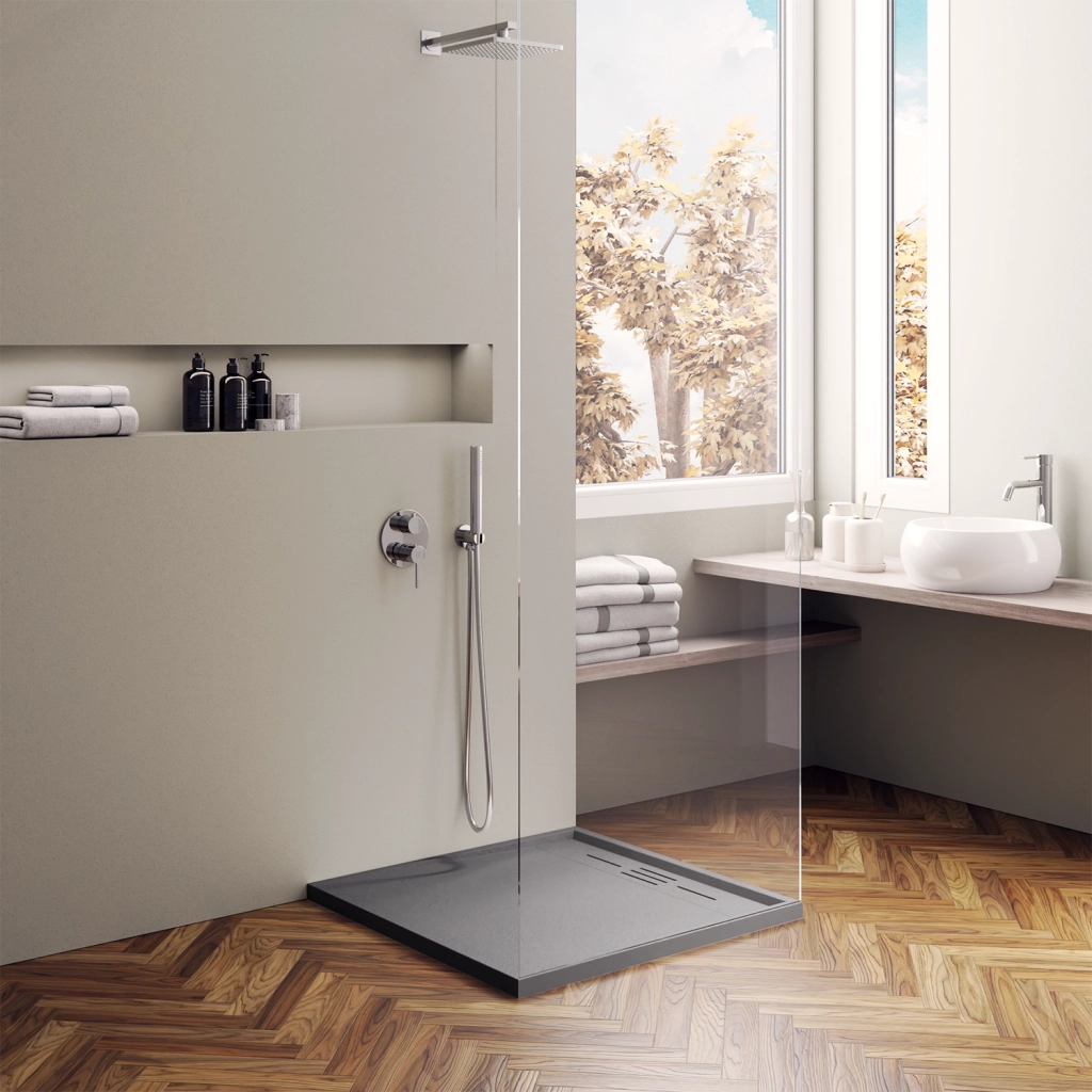 Piatto doccia 80x80 effetto pietra colore grigio | Spanios