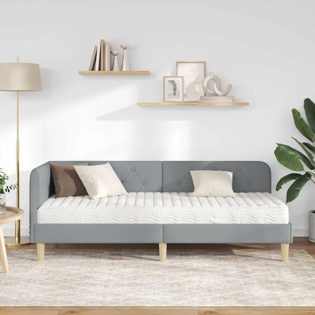 Letto singolo | Letto per adulti | Cornice del letto ad angolo Grigio chiaro 80 x 200 cm Tessuto