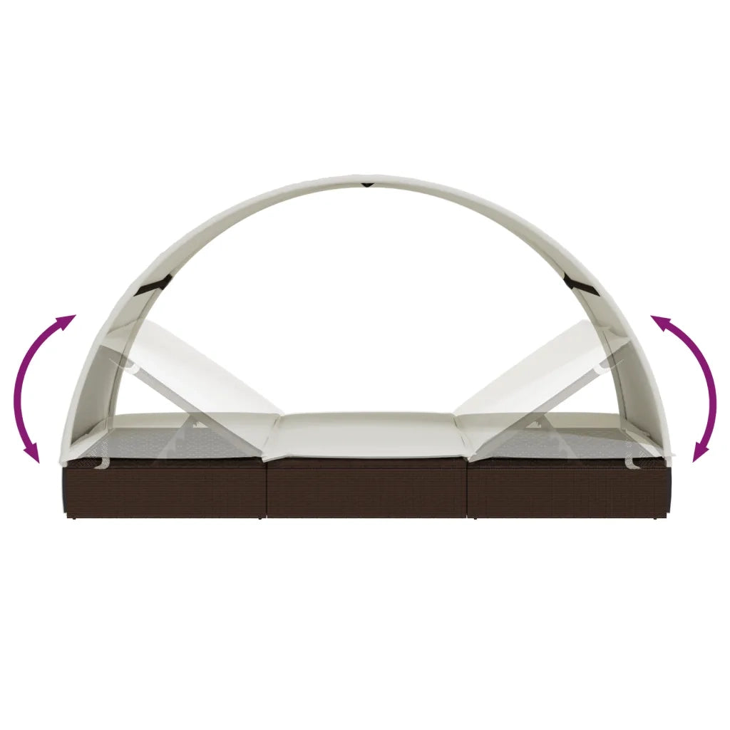 Lettino Doppio Tetto Rotondo Marrone 211x112x140 cm Polyrattan 319653