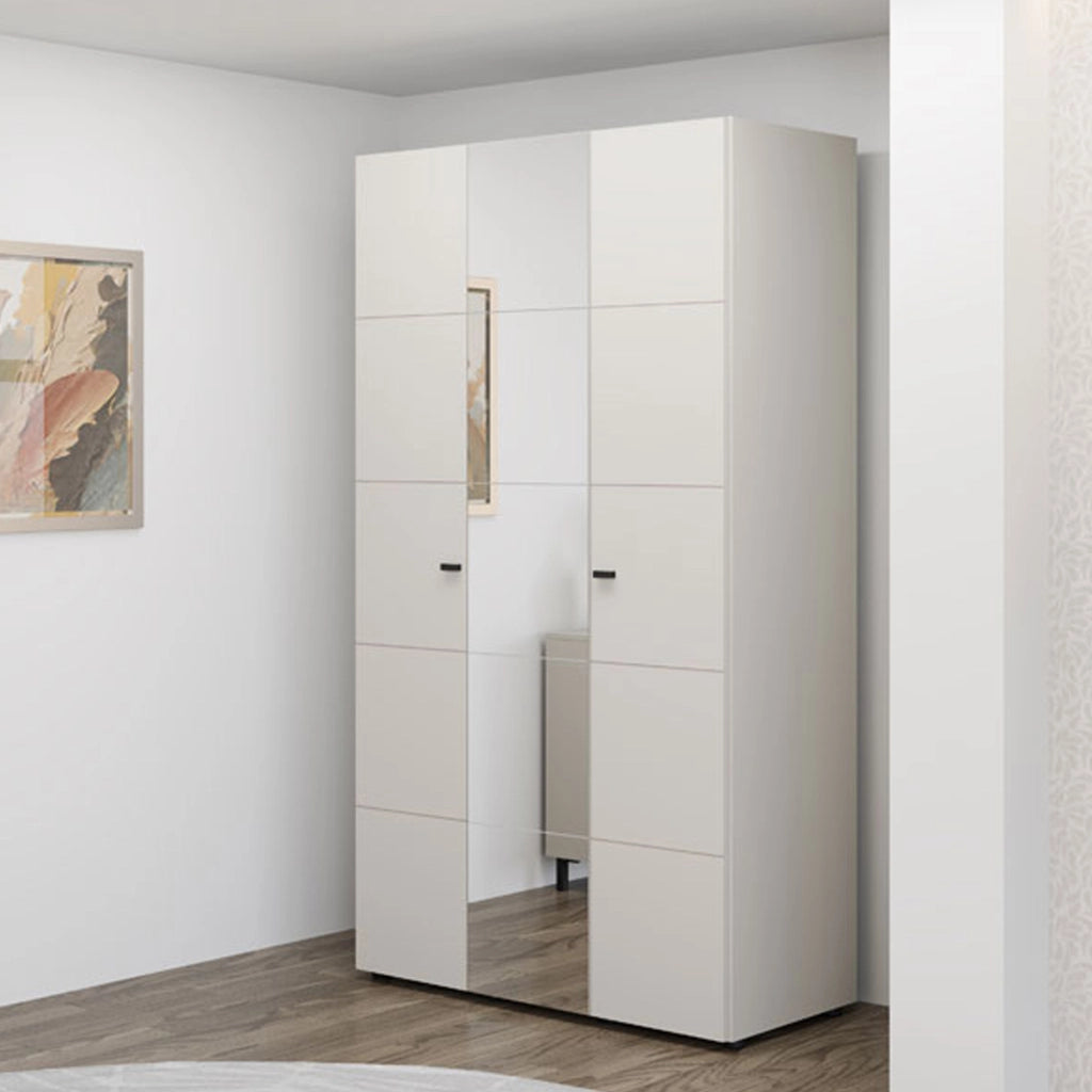 Armadio Camera da Letto Ouarza, Guardaroba 3 Ante Appendiabiti, 117x52 cm Bianco Crema
