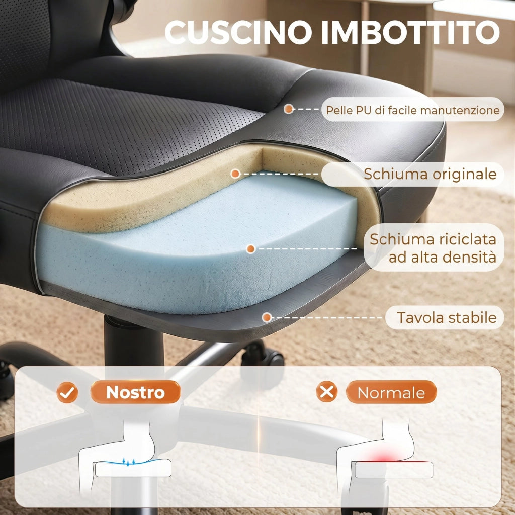 Sedia Ufficio Girevole. Funzione Dondolo. Braccioli Ribaltabili. Schienale Alto. Altezza Regolabile. Nero