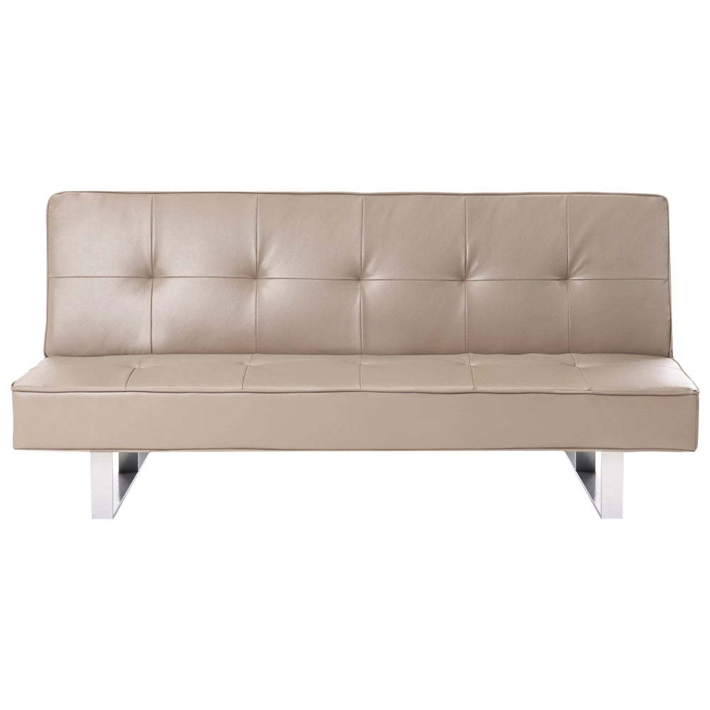 Divano letto in ecopelle beige moderno trasformabile a 3 posti senza braccioli dal design minimalista