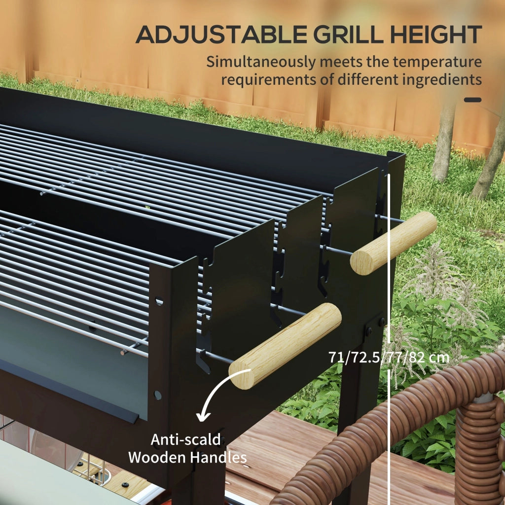 Barbecue a Carbonella 2 Griglie e 2 Ripiani 113x53.5x82.5 cm in Metallo e Legno Nera