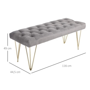 PANCA da ingresso 116 x 44,5 x 49 cm Velluto grigio con struttura in ferro
