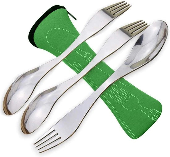 Set di spork portatile in acciaio inossidabile 3 pezzi - utensili da campeggio con cucchiaio e forchetta