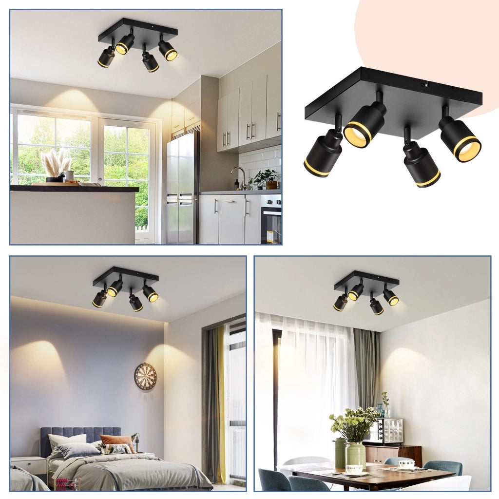 ZMH Faretto da soffitto neri 4 luci GU10 orientabili LED quadrati anche parete senza lampadina