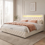 Polsterbett 180x200 cm con contenitore; LED; rete a doghe; PU bianco