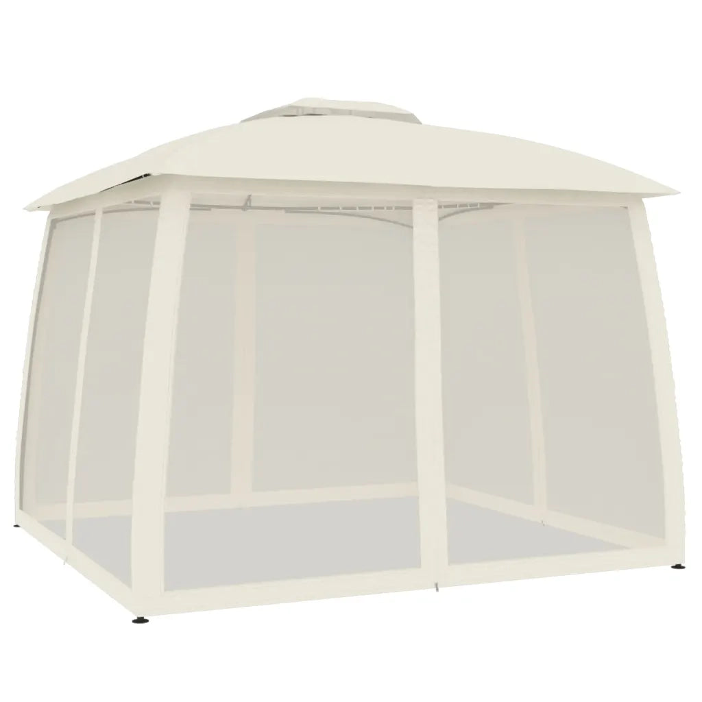 vidaXL Gazebo con Tetto Doppio e Pareti Rete Crema 2,93x2,93 m Acciaio