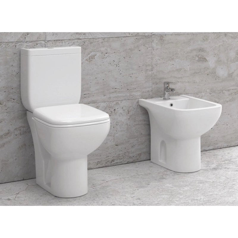Pacchetto WC da appoggio SQUARE in porcellana con sedile freno a goccia