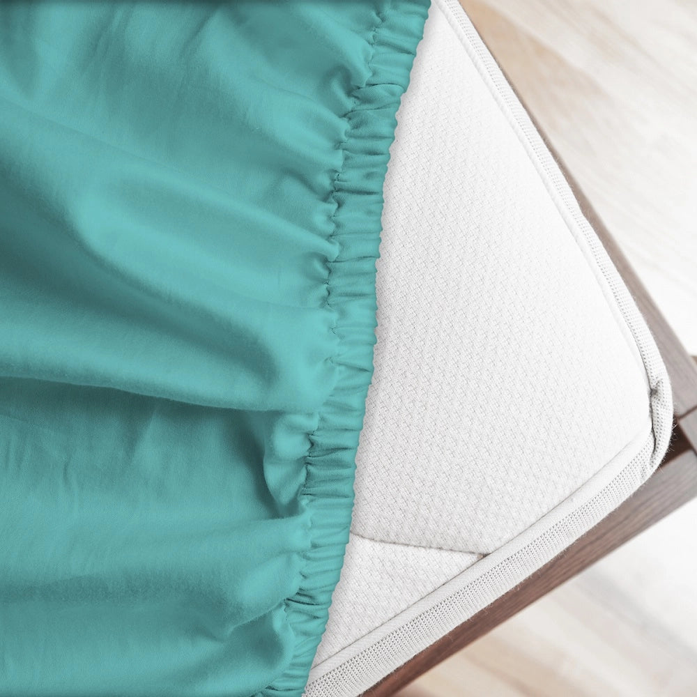 Lenzuolo letto sotto con angoli 100% puro cotone Made in Italy tinta unita Verde acqua - 1 Piazza