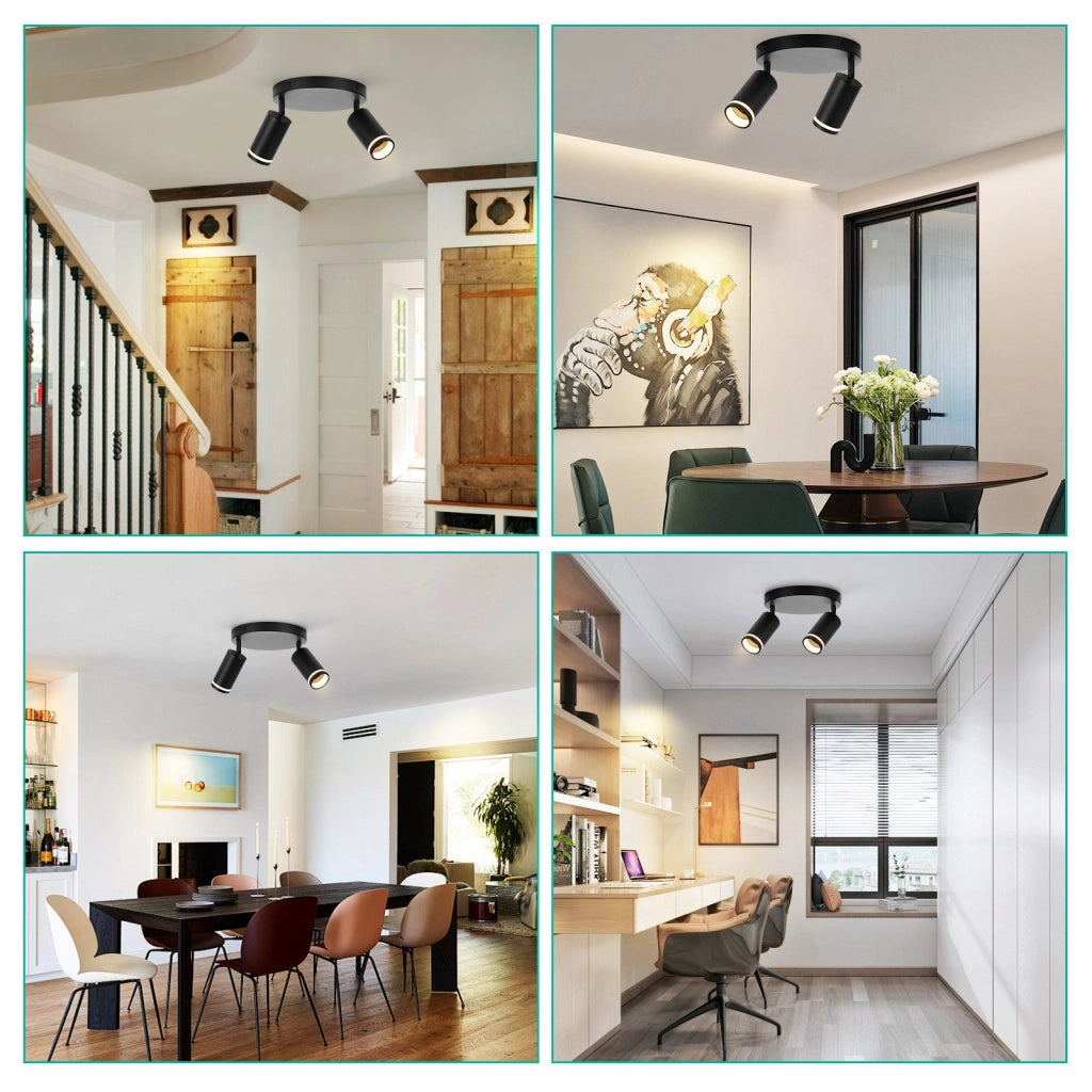 ZMH Faretto da soffitto neri 2 fiamme GU10 orientabili 355° per corridoio