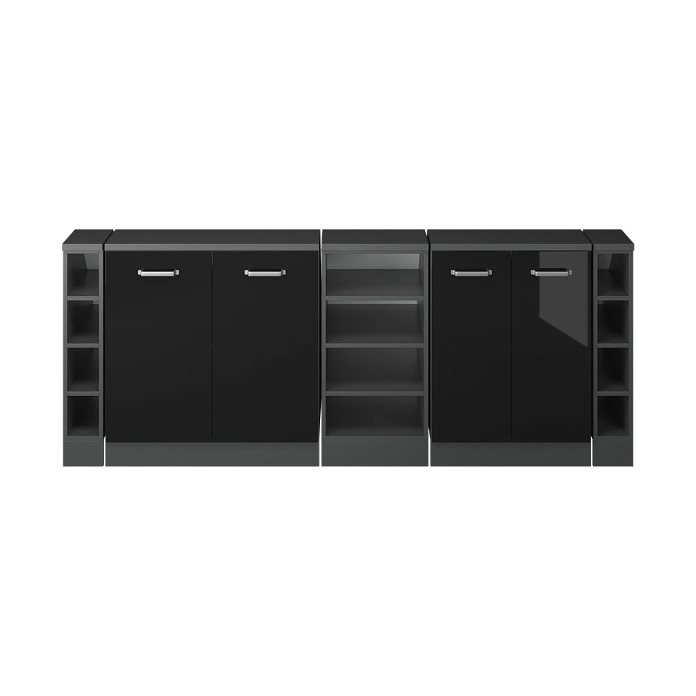 Set di mobili sottotetto Rion Nero lucido/Antracite 210 cm Set di 5 carcasse armadio profondità 60 cm Vicco