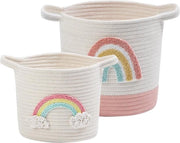 Tessuto di cotone per bambini con maniglia e cassetto, 2 pezzi, con decorazione arcobaleno, bianco
