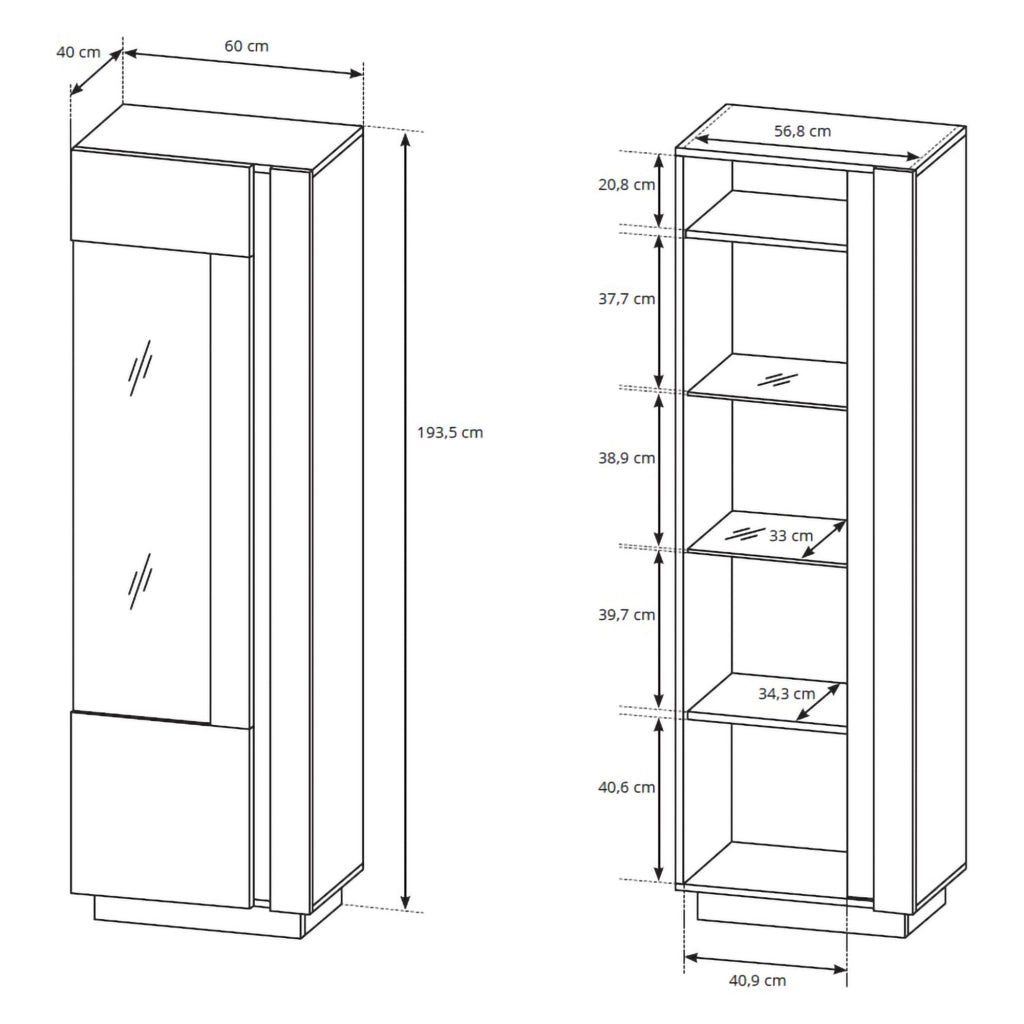 Mobile Espositore Katito, Vetrina 3 Ripiani, 60x40x194h cm Bianco Lucido
