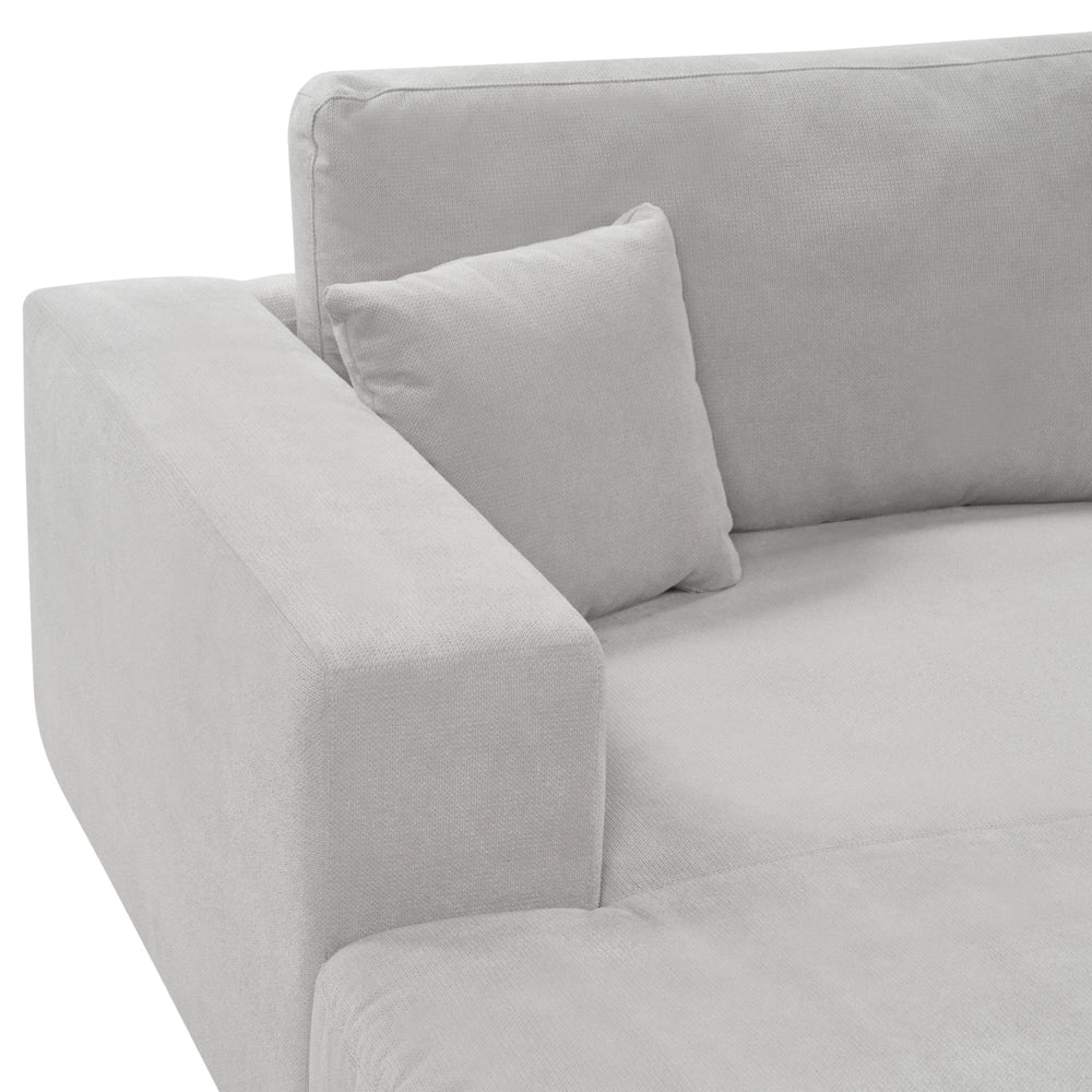 Divano angolare a 3 posti a destra Tessuto grigio chiaro Braccioli imbottiti a binario Cuscini aggiuntivi Stile moderno minimalista