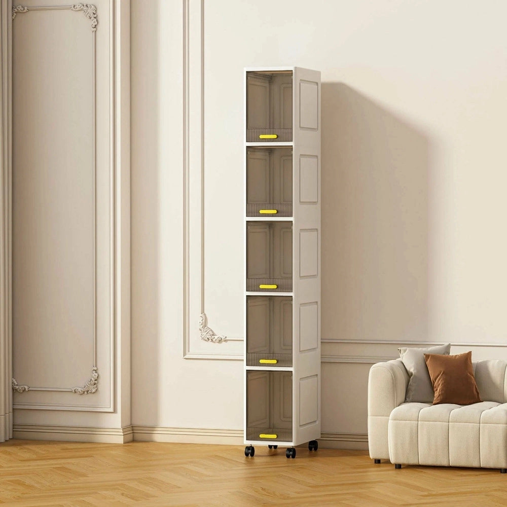 Trade Shop - Mobiletto A 5 Livelli Contenitore Portaoggetti Organizer A Colonna Stretto Con Ruote -