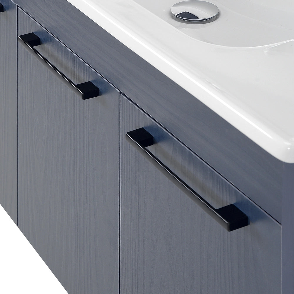 Mobile bagno sospeso 80 cm blu effetto legno con armadietto a specchio Sofia