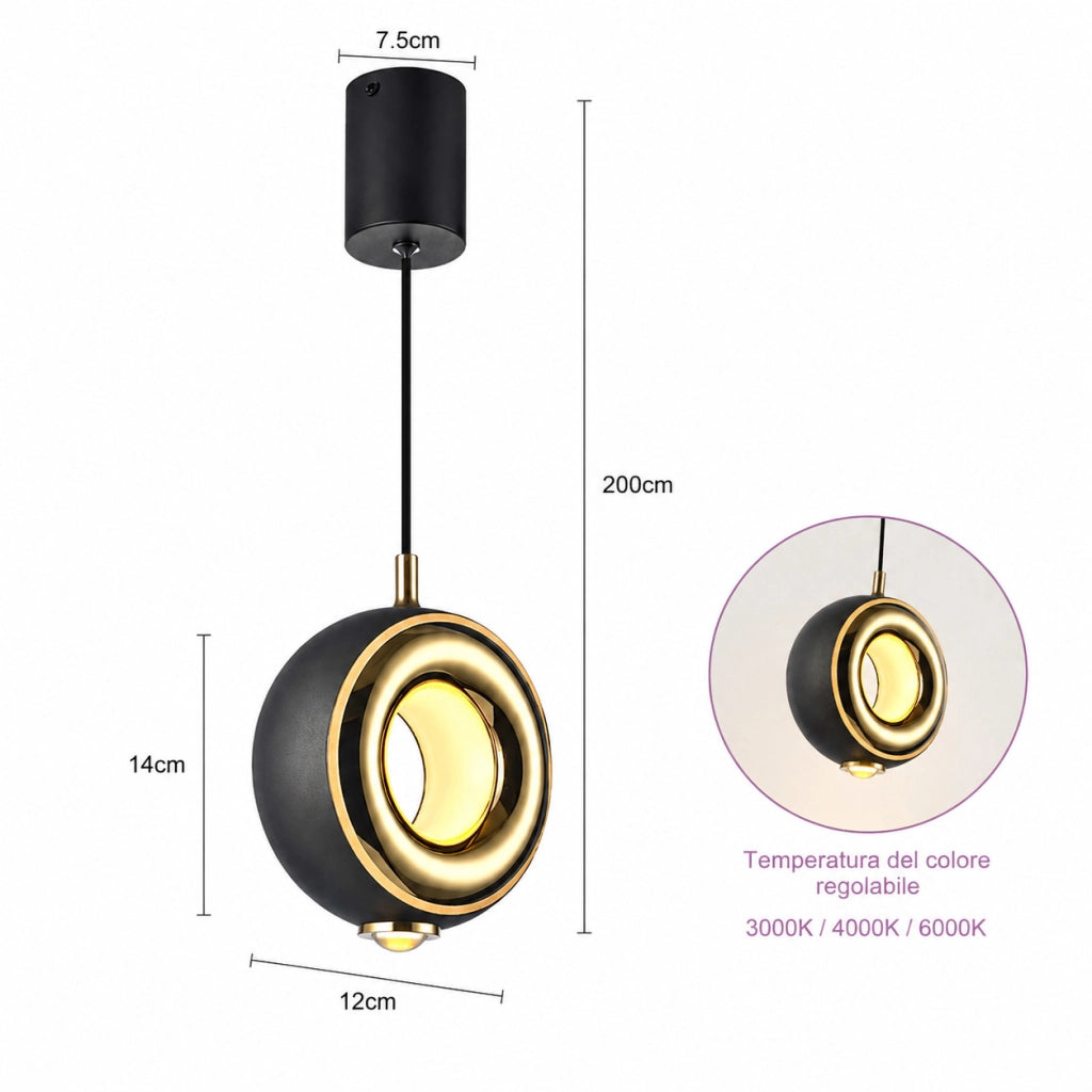 LAMPADARIO LED A SOSPENSIONE MODERNO TONDO NERO ORO 11W DIMMERABILE CCT LP027
