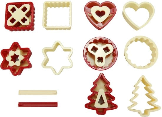 Impastatrice per biscotti a forma di Linzer, plastica, beige/rosso, 1 confezione