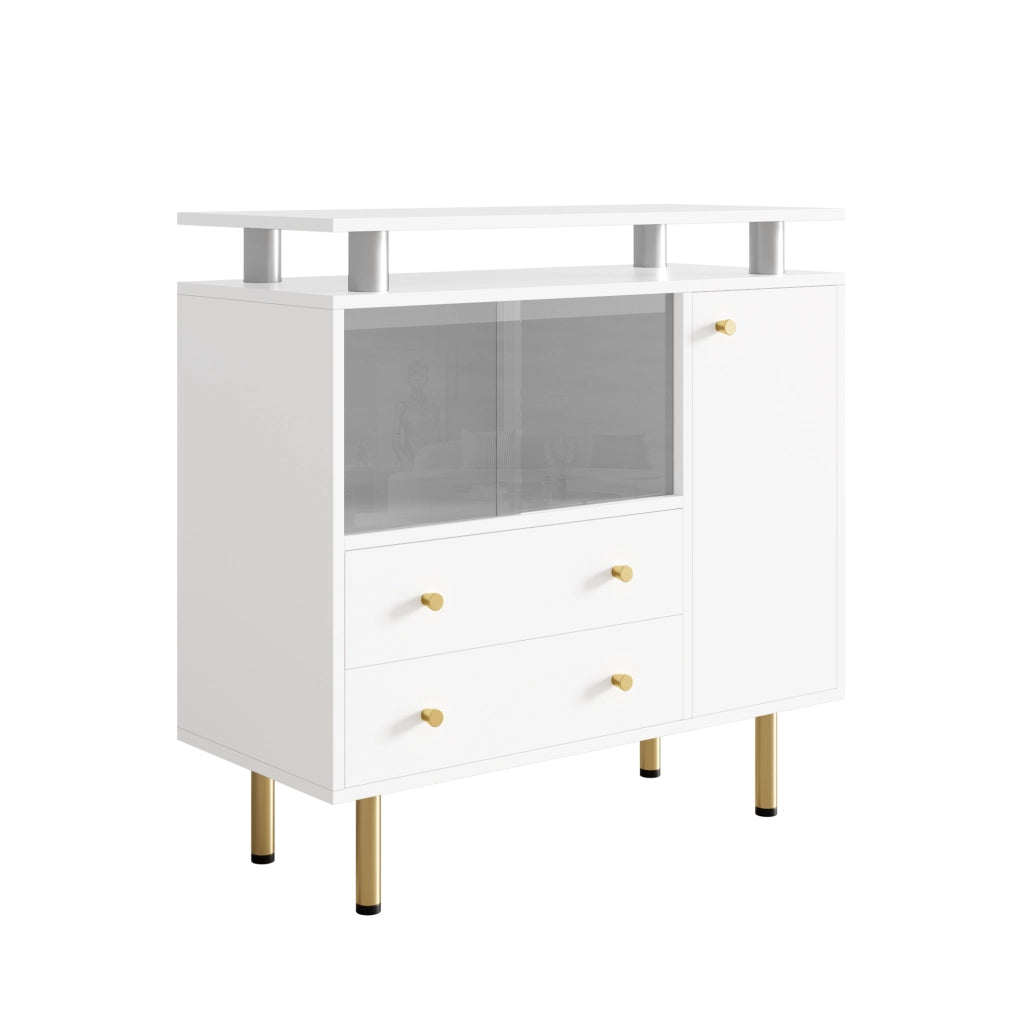 Madia moderna con illuminazione LED, 2 ante in vetro, 2 cassetti e 1 anta, bianca, 80 x 35 x 80 cm