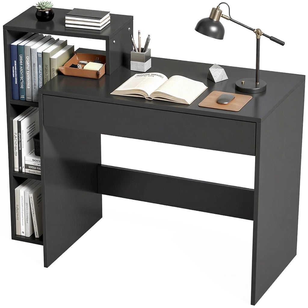 Scrivania con cassetto e scaffali ¨C Zephmum ¨C Nero 100x40x90 cm
