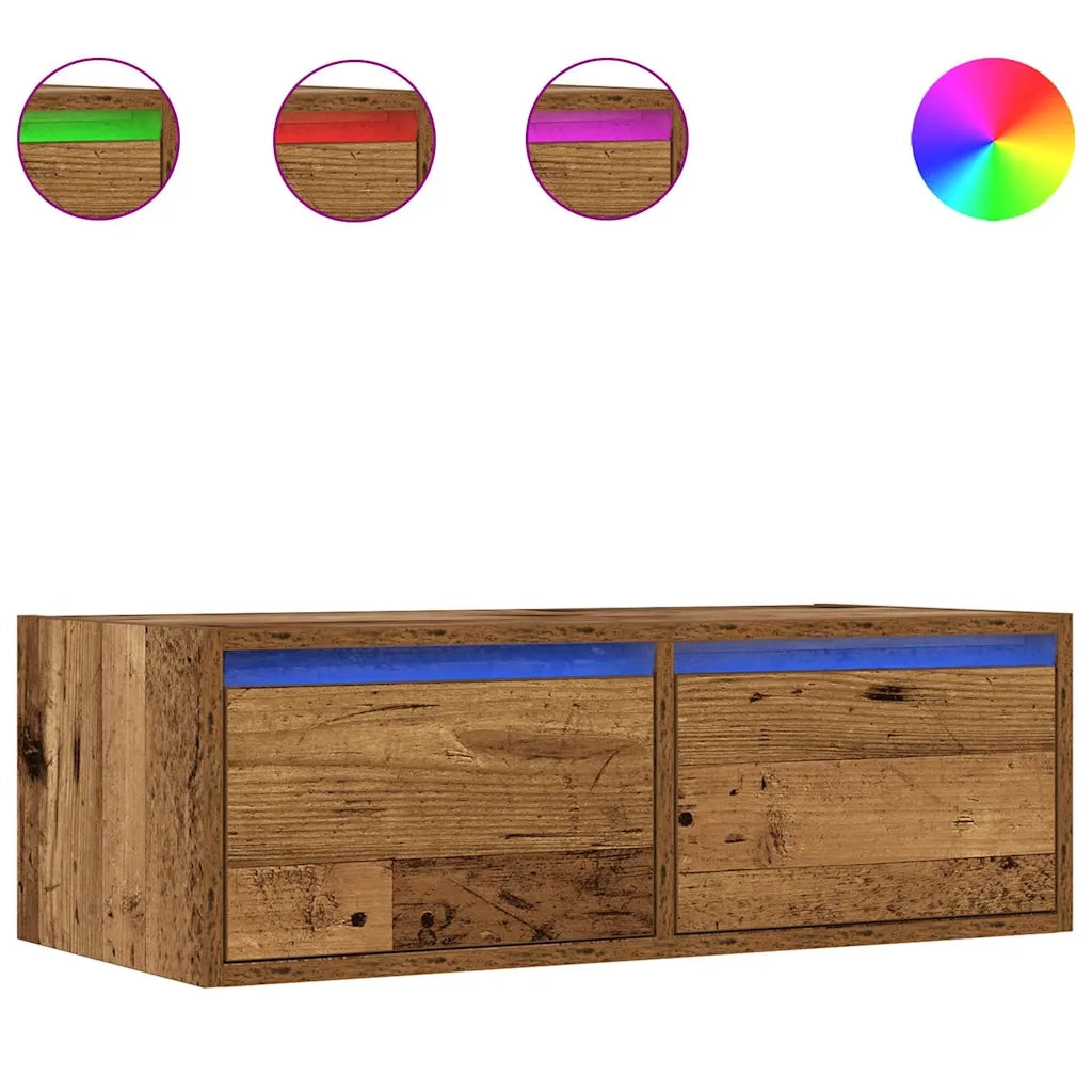 vidaXL Mobile Porta TV con Luci LED Legno Antico 75x35,5x25 cm