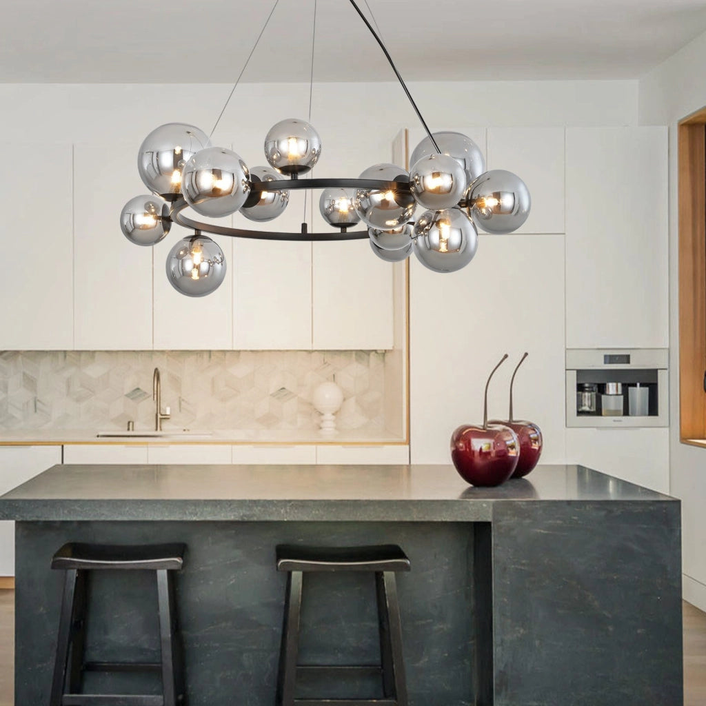 Lampada a sospensione ZMH moderna per sala da pranzo 14 fiamme lampadario G9 con sfera in vetro