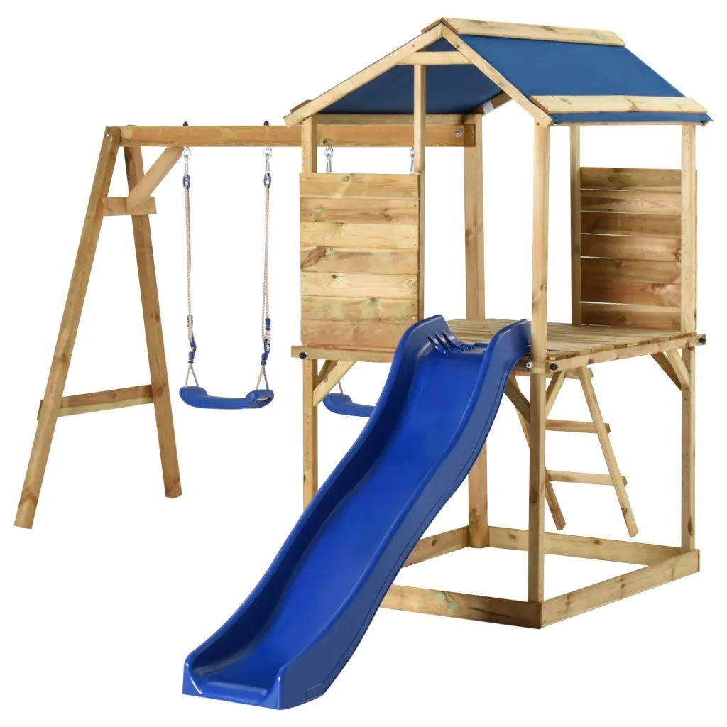 Casetta per Bambini con Altalene e Scaletta in Pino Impregnato cod mxl 51259