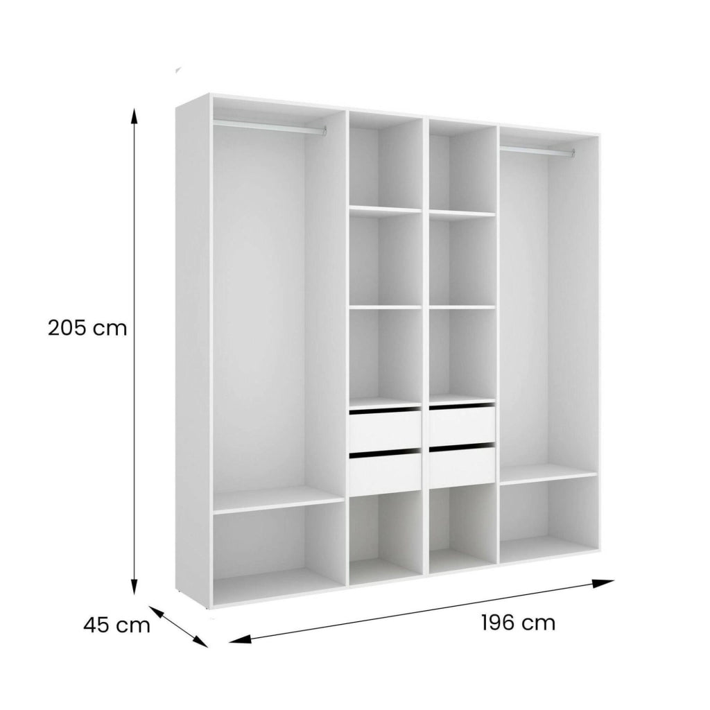 Guardaroba grande Mala, Mobile camera da letto, Cabina armadio portabiti, Armadio appendiabiti, 196x45 h205 cm, Bianco e Rovere