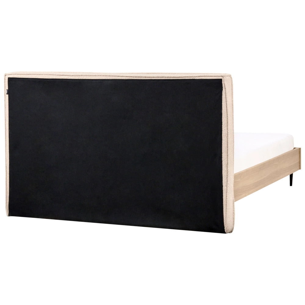Letto matrimoniale in tessuto bouclè beige con testiera imbottita 160 x 200 cm stile moderno