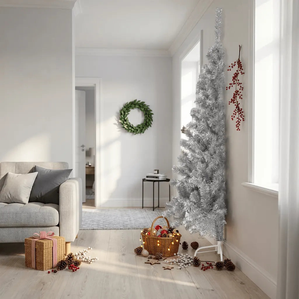 Albero di Natale a Metà con Supporto Argento 240 cm PET 344699