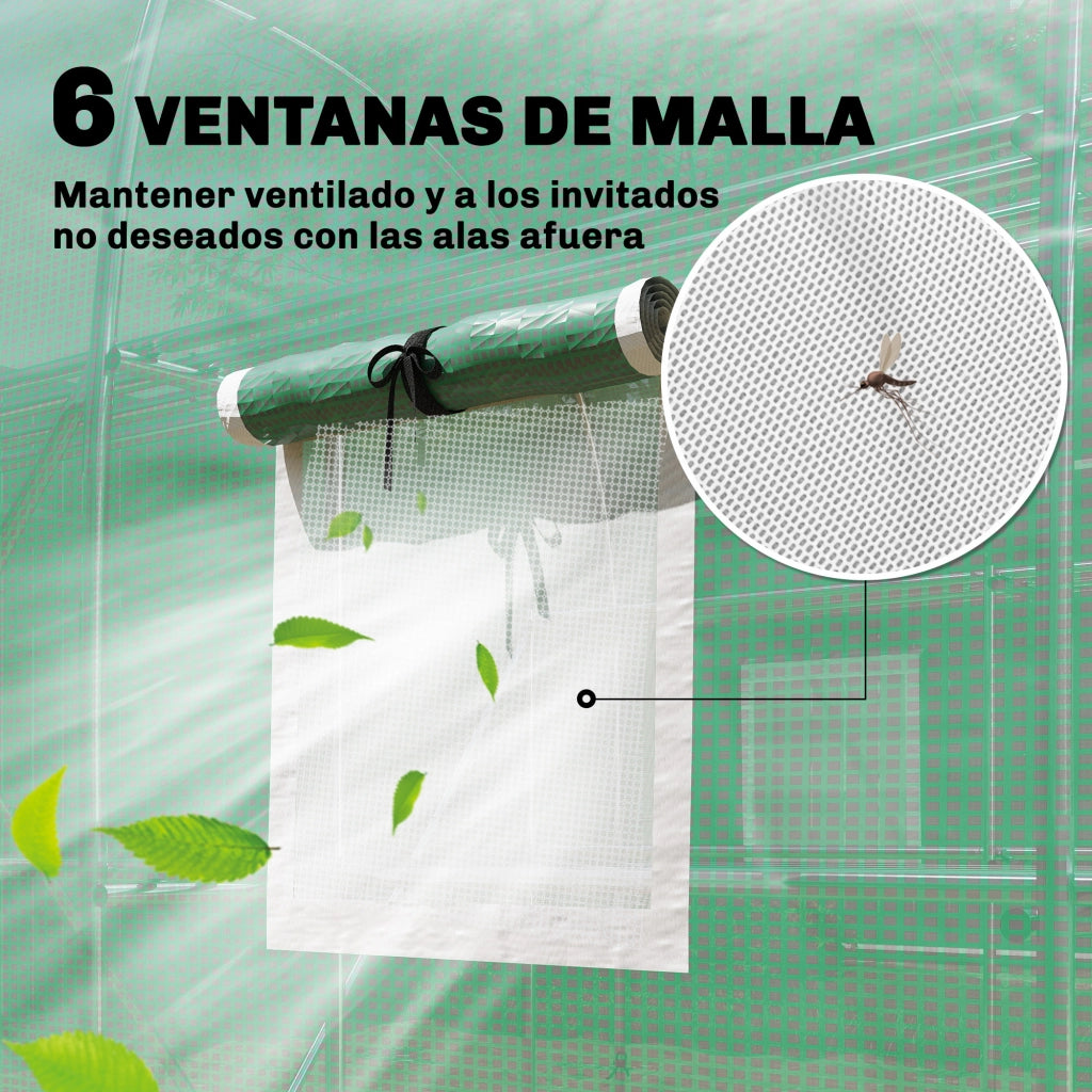 Serra da Giardino Tunnel con Porta a Rullo e 6 Finestre ¨C zephmum ¨C Verde 280x200x190 cm